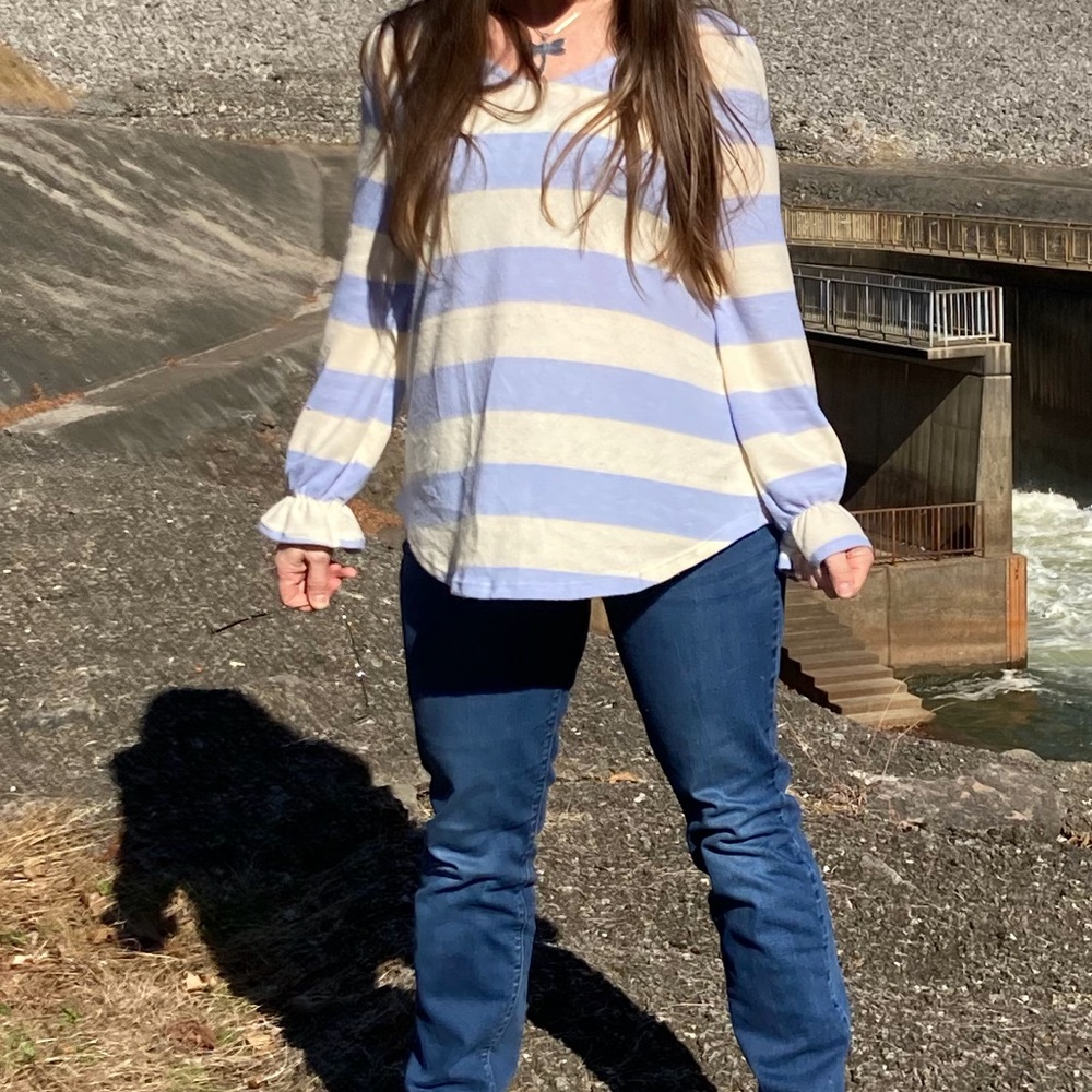 Long-sleeved V-neck Soft and Cozy Striped Tunic